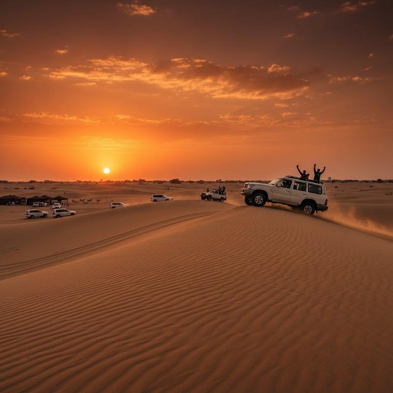 Dubai desert safari at sunset Dubai desert safari at sunset